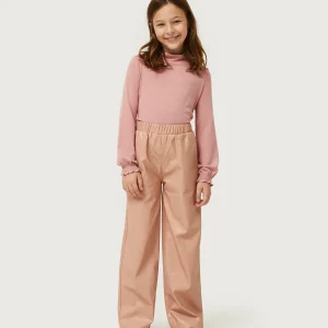 Pantalón de niña de piel sintética beige