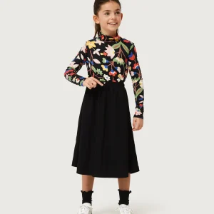 Falda midi de niña en tejido técnico negro