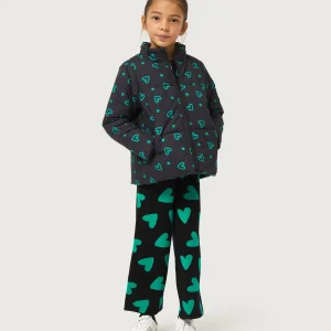 Abrigo de niña acolchado estampado de corazones verdes