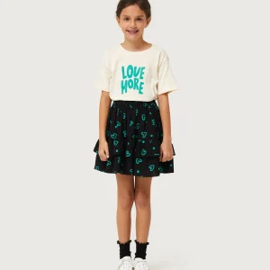 Falda corta de niña estampado de corazones verdes