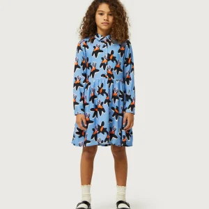 Vestido corto de niña estampado floral Calatea azul
