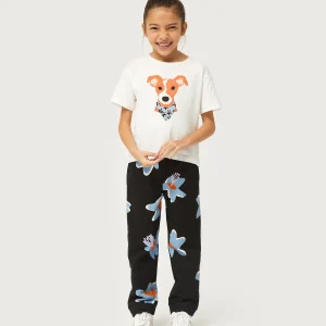 Pantalón de niña estampado floral Calatea negro