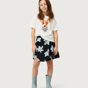 Camiseta de niña con print de perro estampado floral Calatea azul