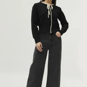 Cárdigan de punto lazada negro