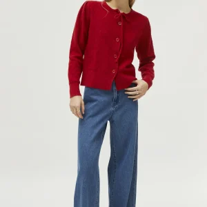 Cárdigan de punto lazada rojo