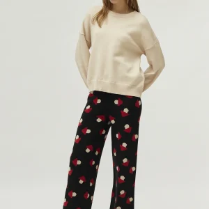 Pantalón de punto jacquard estampado de setas negro