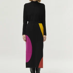 Falda midi de punto jacquard estampado de círculos