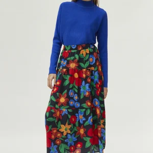 Jersey evasé cuello mock azul