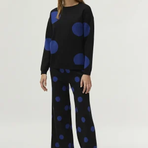 Jersey de punto jacquard estampado de lunares azules