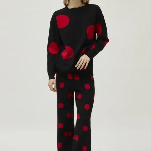 Jersey de punto jacquard estampado de lunares rojos