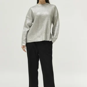 Jersey de punto revestido plateado