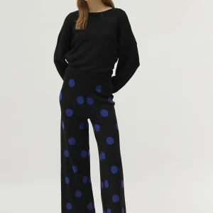 Pantalón de punto jacquard estampado de lunares azules
