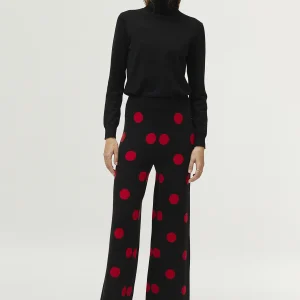 Pantalón de punto jacquard estampado de lunares rojos