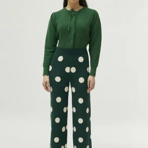 Pantalón de punto jacquard estampado de lunares blancos