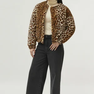 Bomber de pelo estampado de leopardo