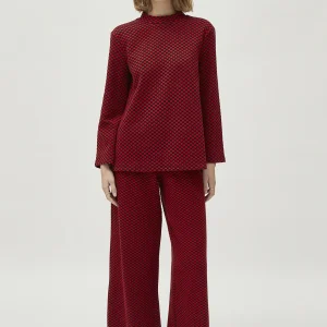 Top de punto estampado jacquard rojo