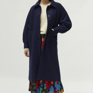 Abrigo midi de bouclé azul marino