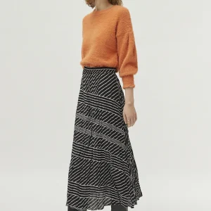 Falda midi estampado de rayas negro