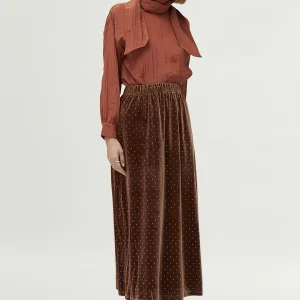 Falda larga de terciopelo marrón