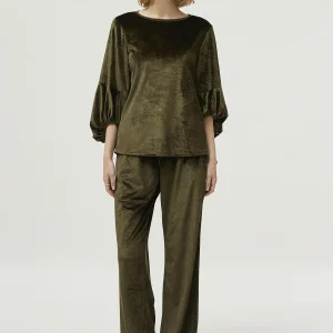 Top de terciopelo manga abullonada verde