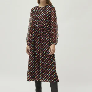 Vestido largo estampado de lunares multicolor