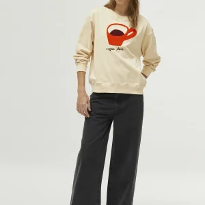 Sudadera con print de café blanco crema