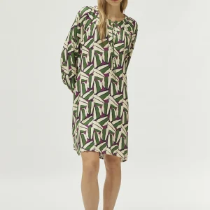 Vestido corto estampado geométrico verde