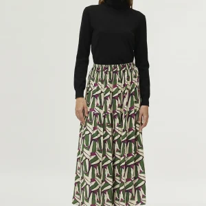 Falda larga estampado geométrico verde