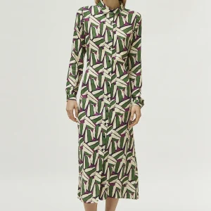 Vestido midi estampado geométrico verde