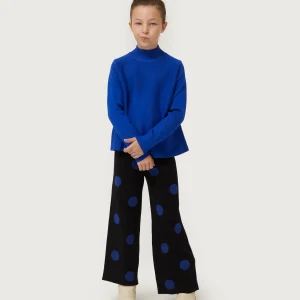 Pantalón de niña de punto jacquard estampado de lunares azules
