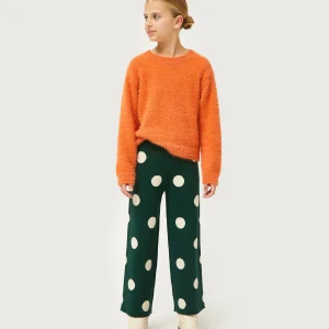 Pantalón de niña de punto jacquard estampado de lunares blancos