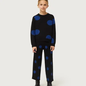 Jersey de niña de punto jacquard estampado de lunares azules