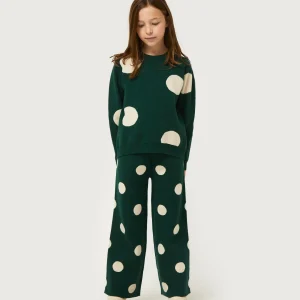 Jersey de niña de punto jacquard estampado de lunares blancos