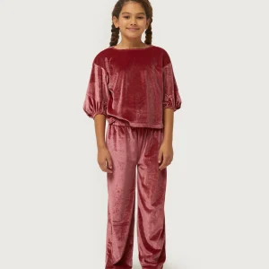 Top de niña de terciopelo manga abullonada rosa