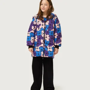 Abrigo de niña acolchado estampado flores azules