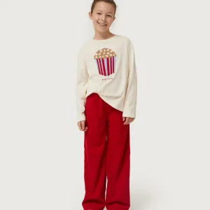 Camiseta de niña con print de palomitas blanco crema