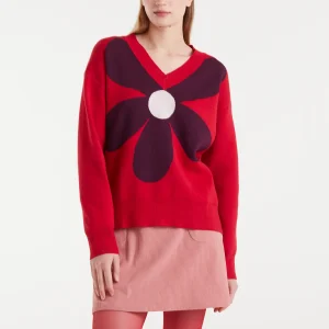 Jersey de punto jacquard con estampado big red flower