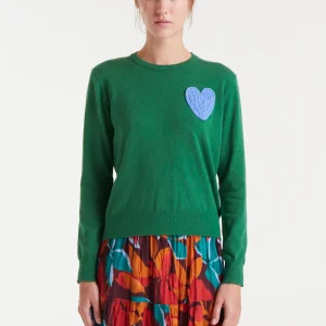 Jersey de punto verde con print de corazón
