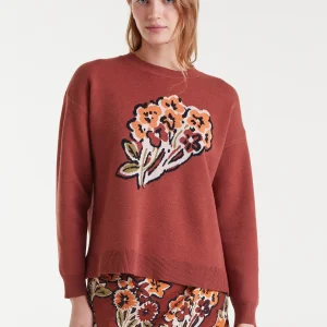 Jersey de punto jacquard con estampado bouquet