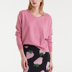 Jersey de punto cuello pico rosa