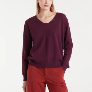 Jersey de punto cuello pico burdeos