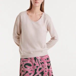 Jersey de punto cuello pico beige