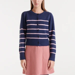 Cárdigan punto rayas marinera navy blue y rosa