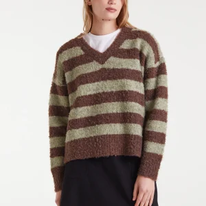 Jersey de punto con textura rayas marrón y verde