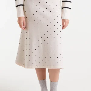Falda midi jacquard con mini puntos negro