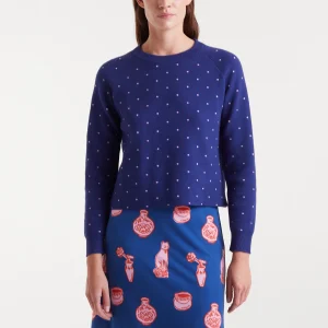 Jersey punto jacquard estampado topos mini navy blue y rosa