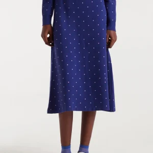 Falda midi punto jacquard estampado topos mini navy blue y rosa