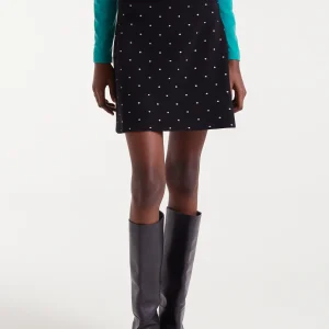 Falda corta punto jacquard con estampado mini black