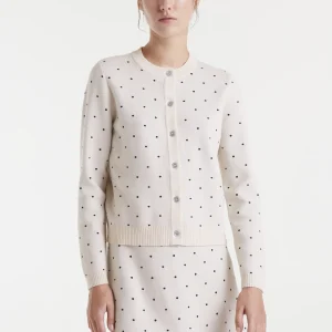 Cárdigan jacquard estampado topos mini blanco