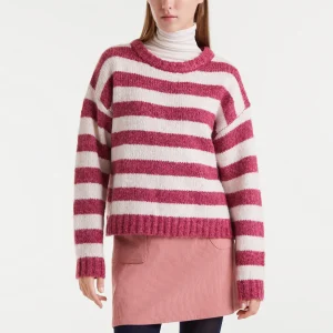 Jersey punto con rayas blanco y fucsia